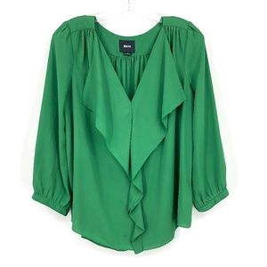 Anthropologie Maeve Green Parted Ruffle Top